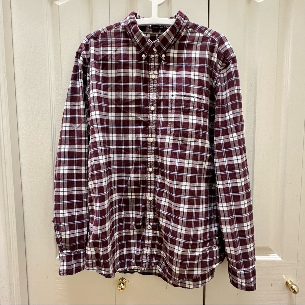 American Eagle Outfitters Maroon and White Plaid Shirt XL